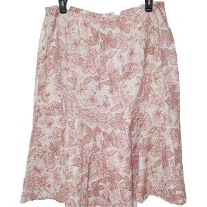 JM Collection Pink Floral Linen Skirt Size 18 Butterfly Flare Boho Fairy Beach